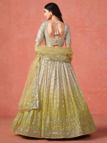 Adorning Yellow Georgette Haldi Wear Lehenga Choli With Dupatta