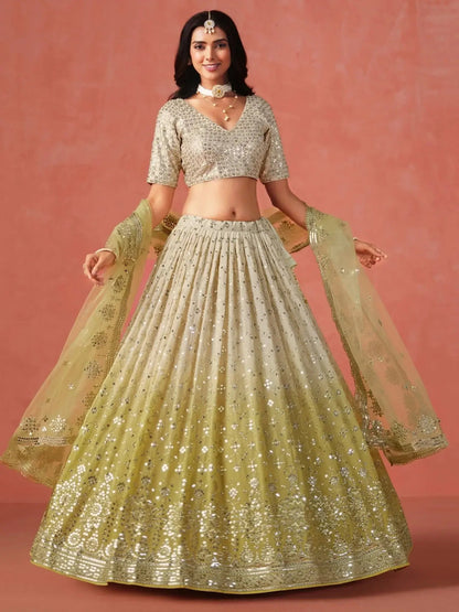 Adorning Yellow Georgette Haldi Wear Lehenga Choli With Dupatta