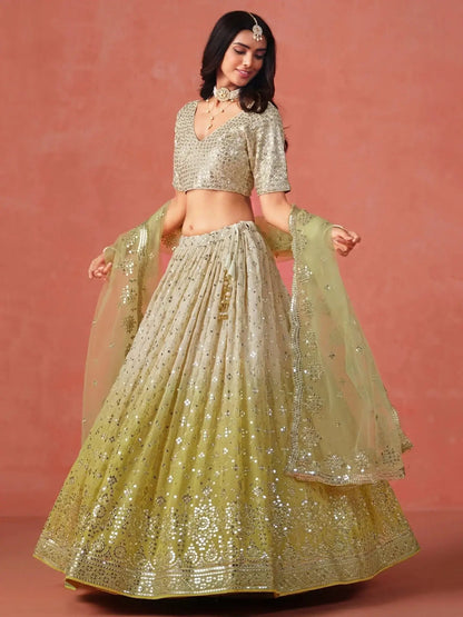 Adorning Yellow Georgette Haldi Wear Lehenga Choli With Dupatta