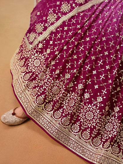 Alluring Rose Pink Zari Work Sangeet Wear Lehenga Choli