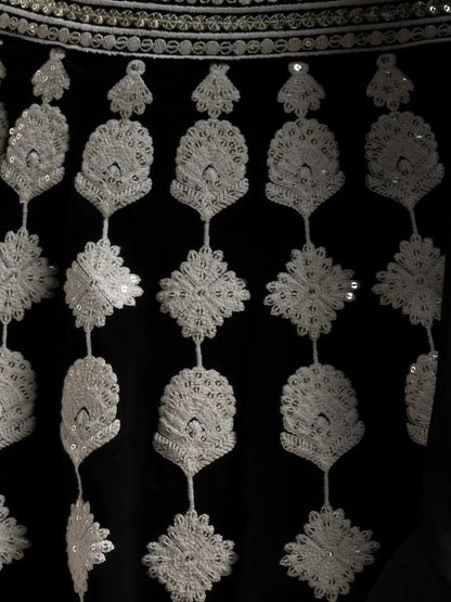 Astonishing Black Thread Work Georgette Lehenga Choli With Dupatta