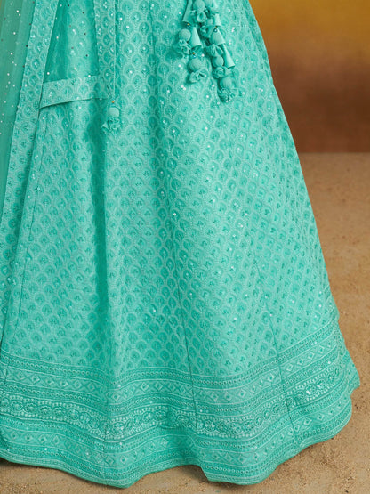 Astounding Sky-Blue Sequins Georgette Engagement Wear Lehenga Choli