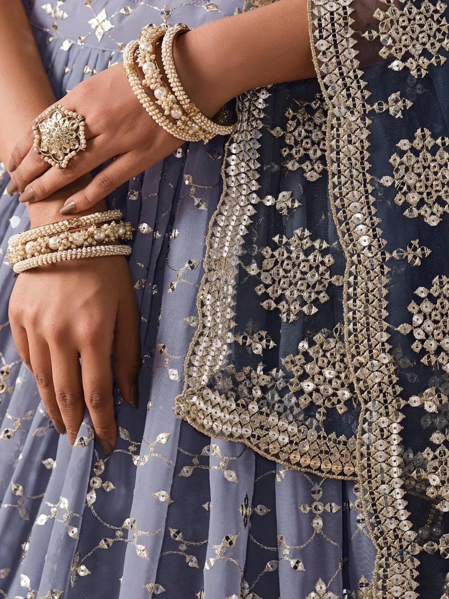 Attractive Navy Blue Embroidered Reception Wear Lehenga Choli