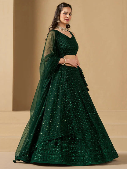 Awesome Green Sequins Georgette Festival Wear Lehenga Choli