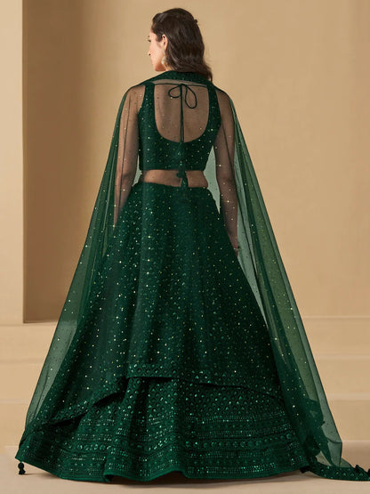 Awesome Green Sequins Georgette Festival Wear Lehenga Choli