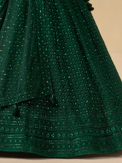 Awesome Green Sequins Georgette Festival Wear Lehenga Choli