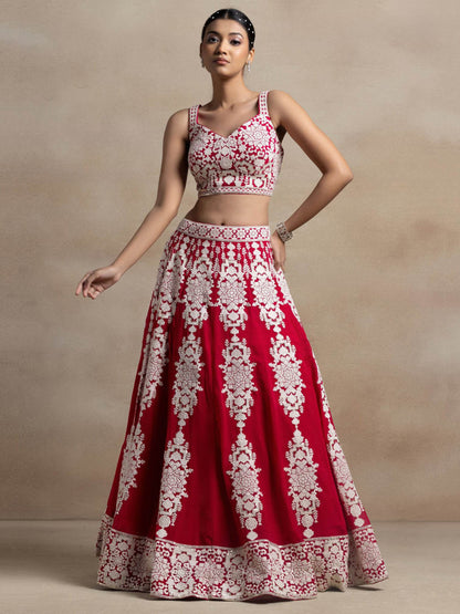 Bewitching Red Thread Work Georgette Wedding Wear Lehenga Choli