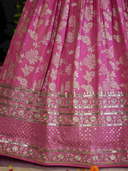 Bold Pink Silk Engagement Wear Lehenga Choli With Dupatta
