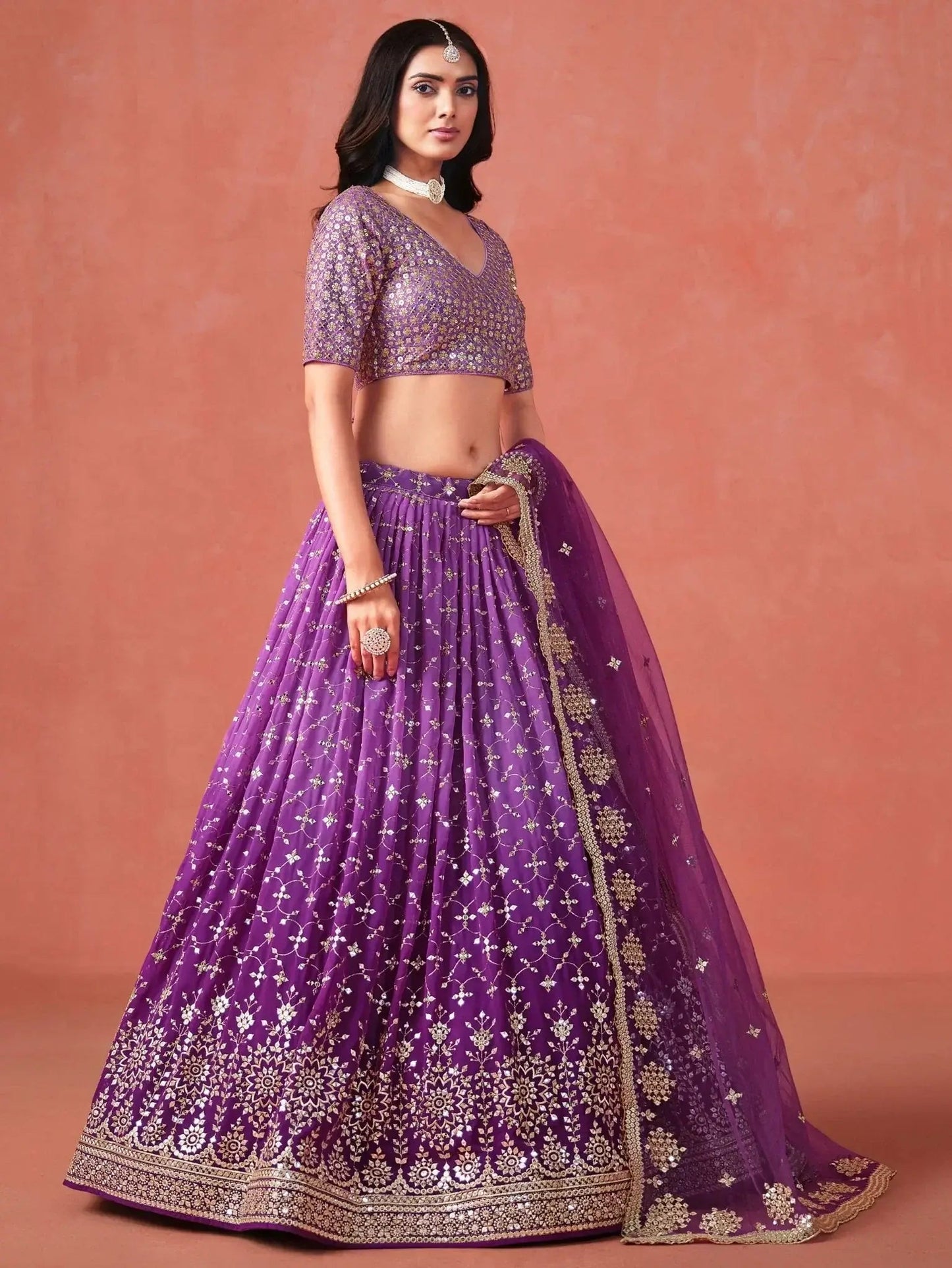 Charming Purple Sequins Work Wedding Wear Lehenga Choli