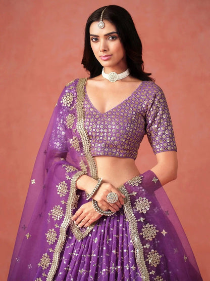 Charming Purple Sequins Work Wedding Wear Lehenga Choli