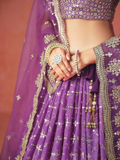 Charming Purple Sequins Work Wedding Wear Lehenga Choli