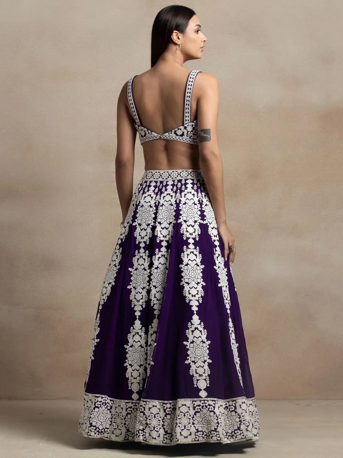 Enchanting Purple Thread Work Georgette Reception Wear Lehenga Choli With Dupatta