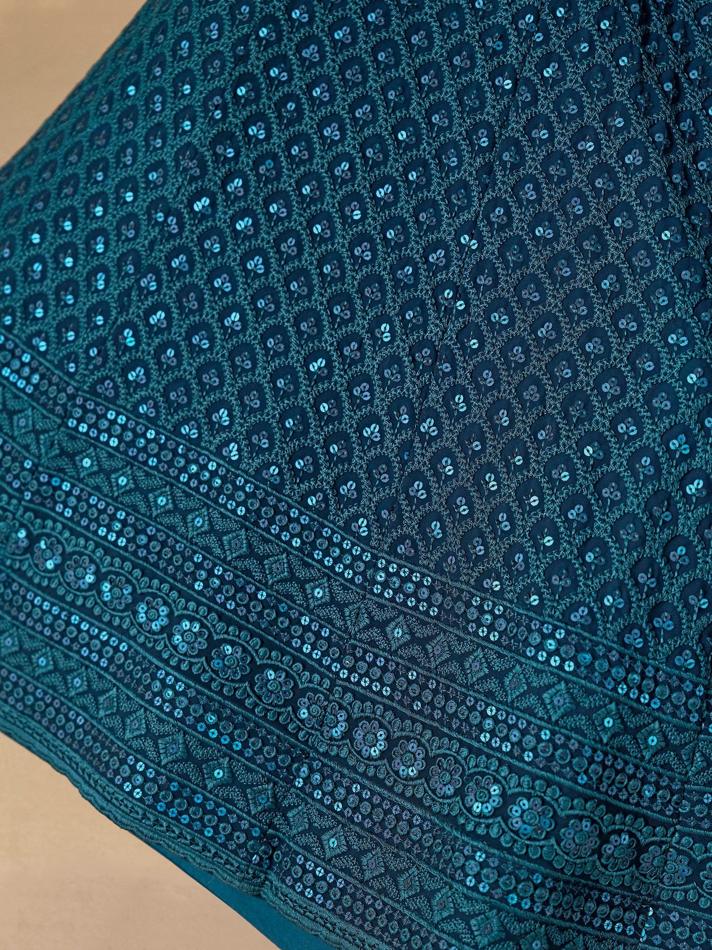 Fabulous Teal Blue Thread Embroidered Georgette Lehenga Choli
