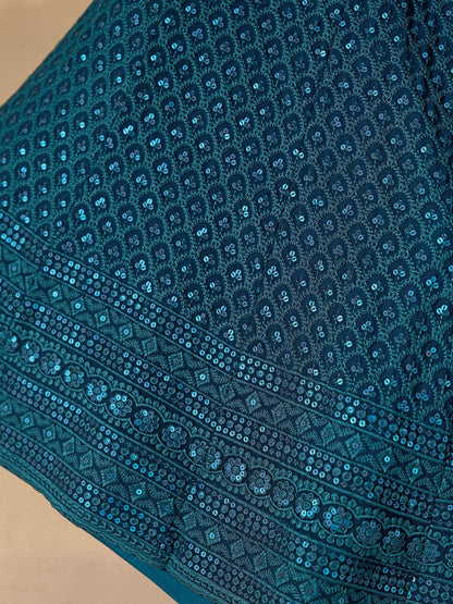 Fabulous Teal Blue Thread Embroidered Georgette Lehenga Choli