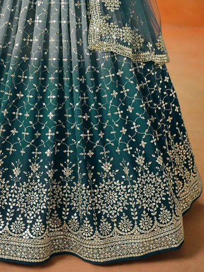 Glamorous Dove Blue Sequins Embroidered Georgette Lehenga Choli