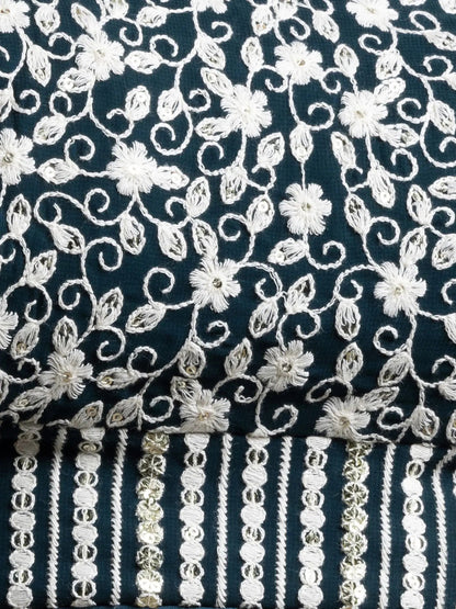 Gorgeous Dark Green Thread Work Georgette Wedding Lehenga Choli With Dupatta