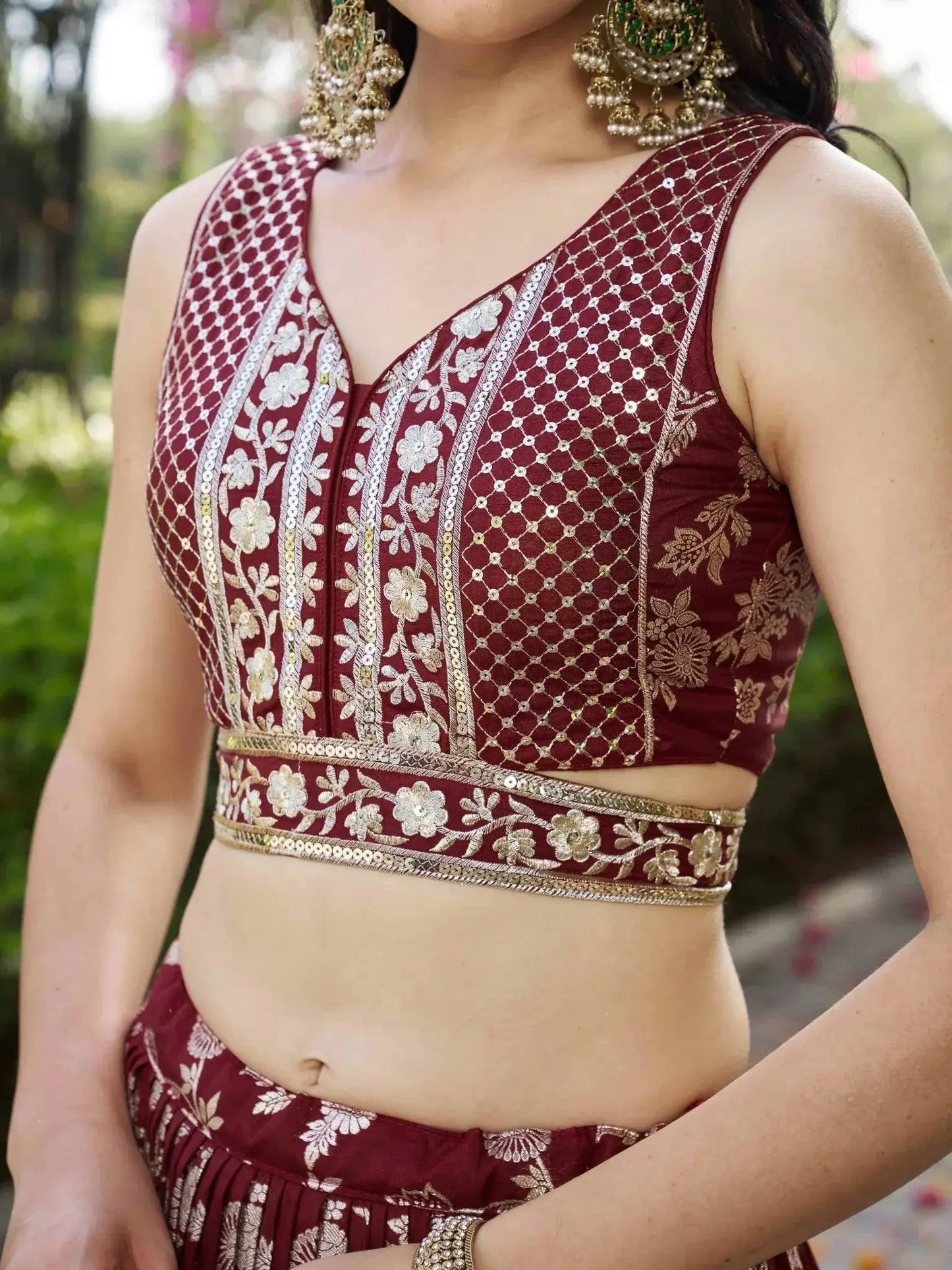 Impressive Maroon Thread Work Silk Lehenga Choli With Dupatta