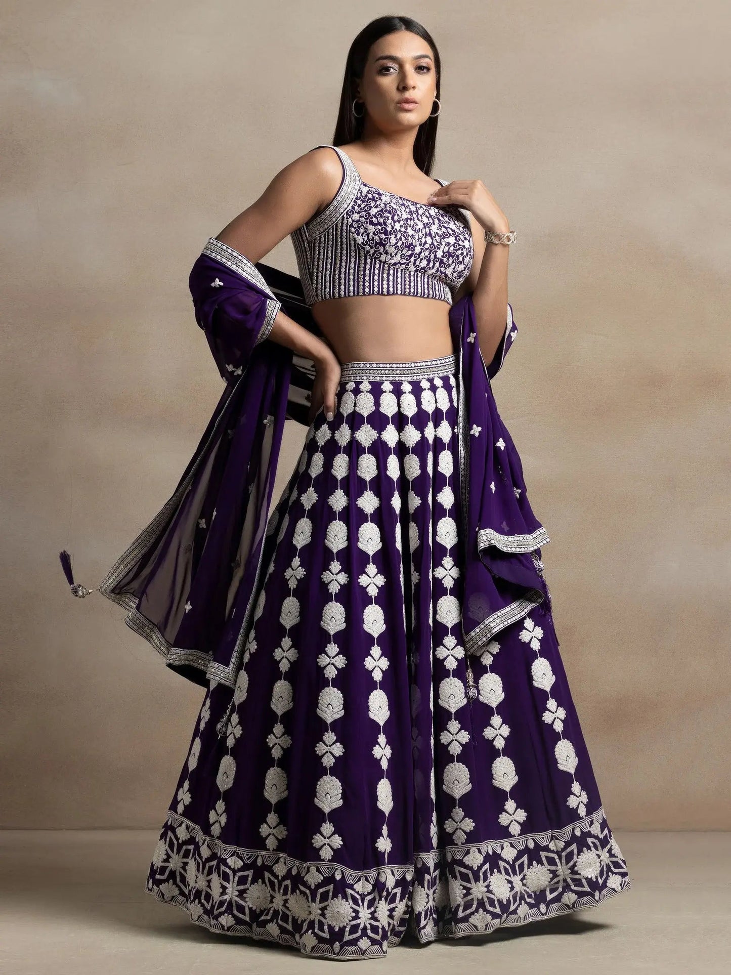 Mesmerizing Purple Thread Work Georgette Engagement Wear Lehenga Choli With Dupatta - Zeel Clothing