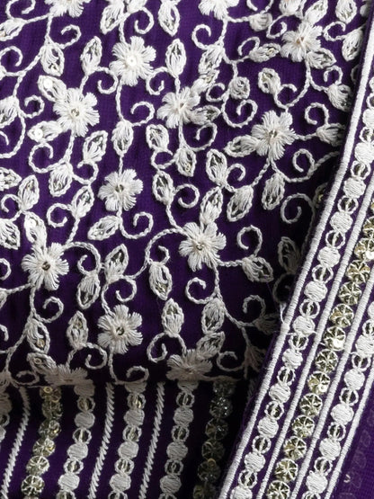 Mesmerizing Purple Thread Work Georgette Engagement Wear Lehenga Choli With Dupatta