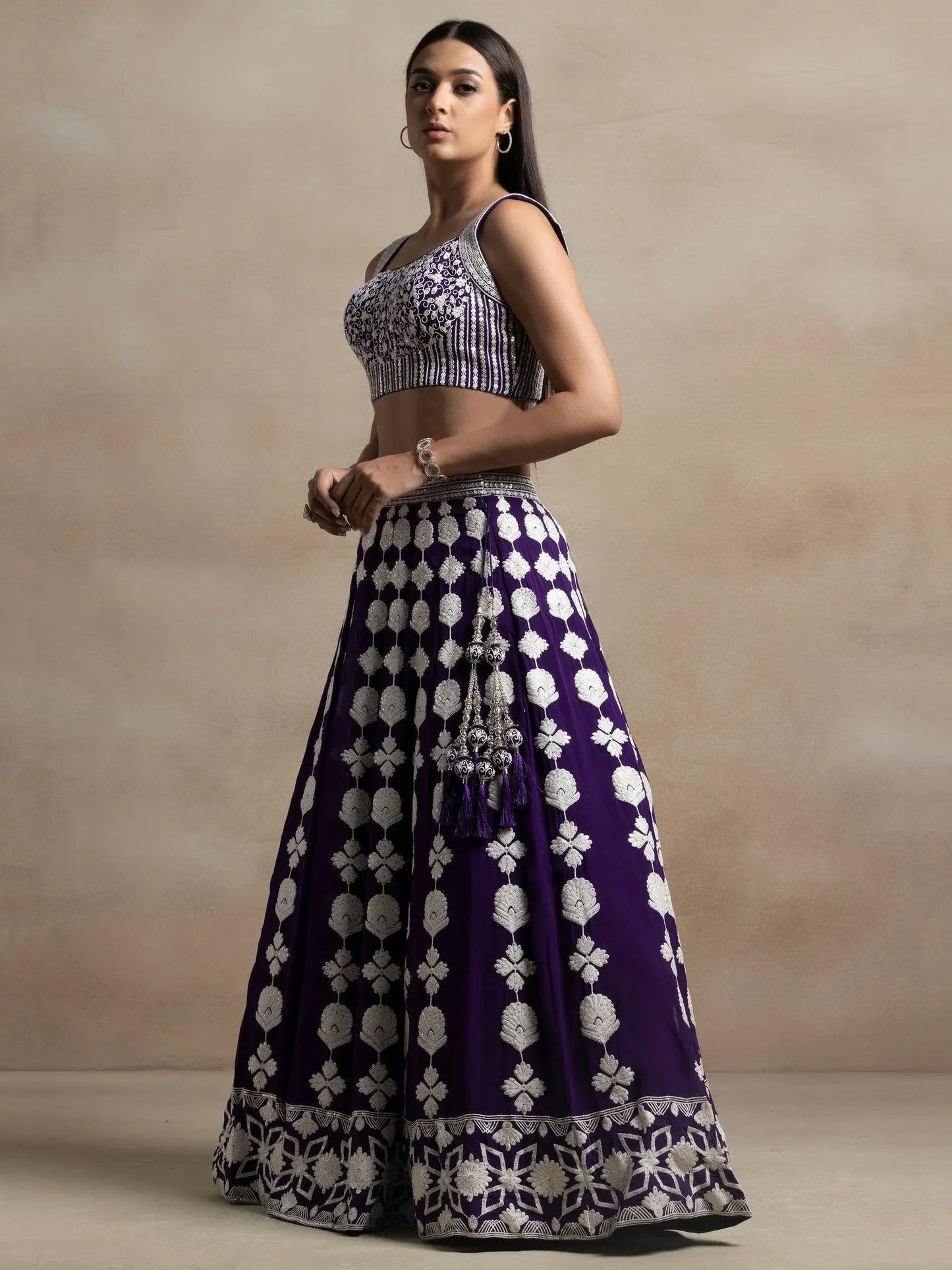 Mesmerizing Purple Thread Work Georgette Engagement Wear Lehenga Choli With Dupatta