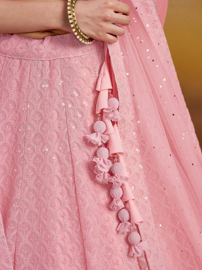 Precious Pink Sequins Georgette Festival Wear Lehenga Choli