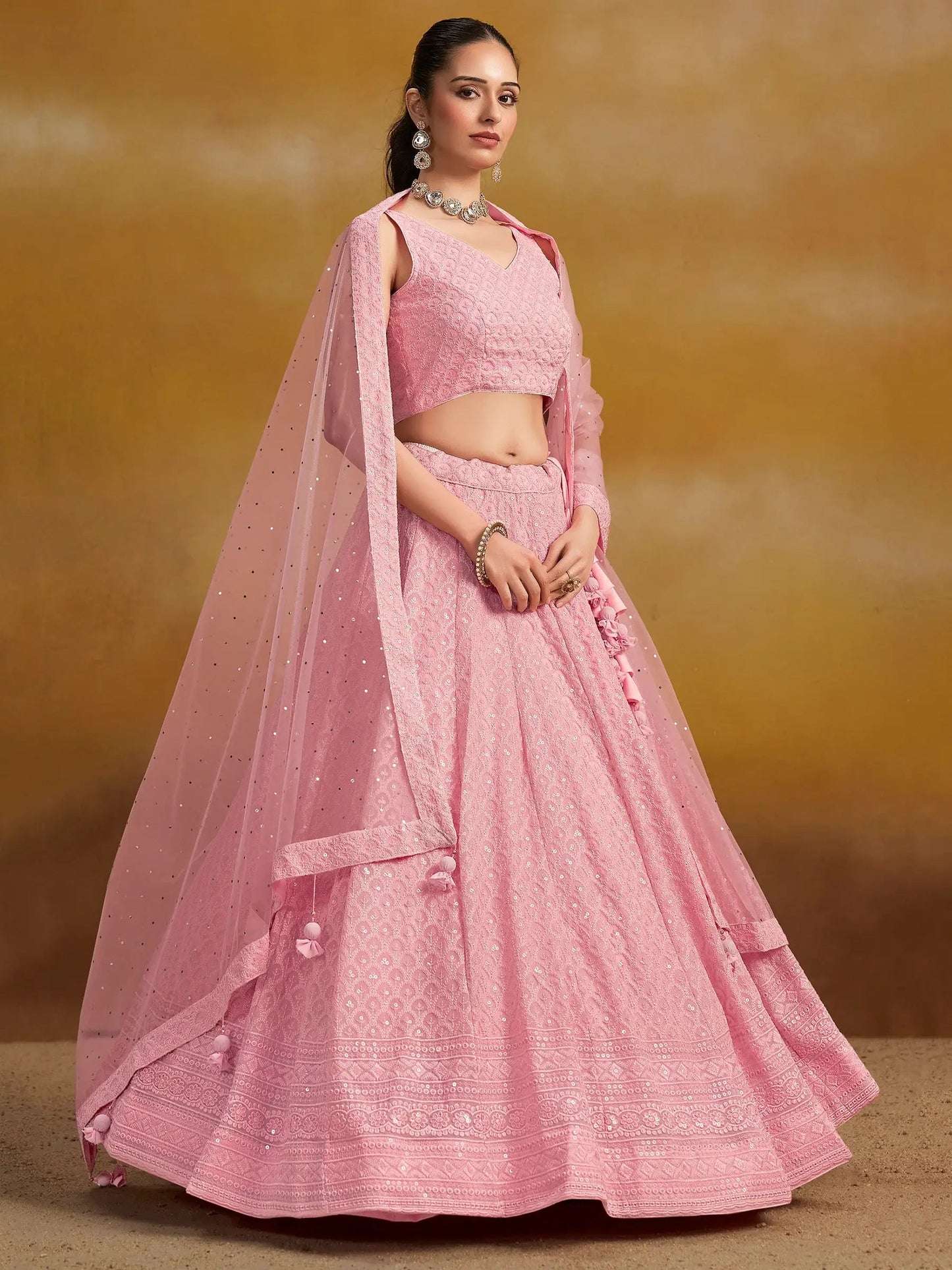 Precious Pink Sequins Georgette Festival Wear Lehenga Choli