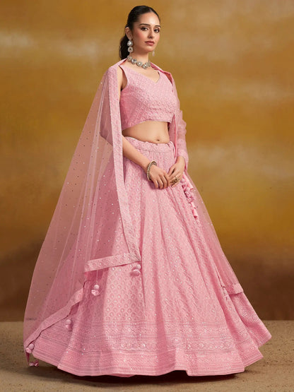 Precious Pink Sequins Georgette Festival Wear Lehenga Choli