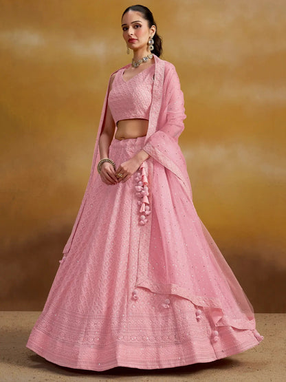Precious Pink Sequins Georgette Festival Wear Lehenga Choli