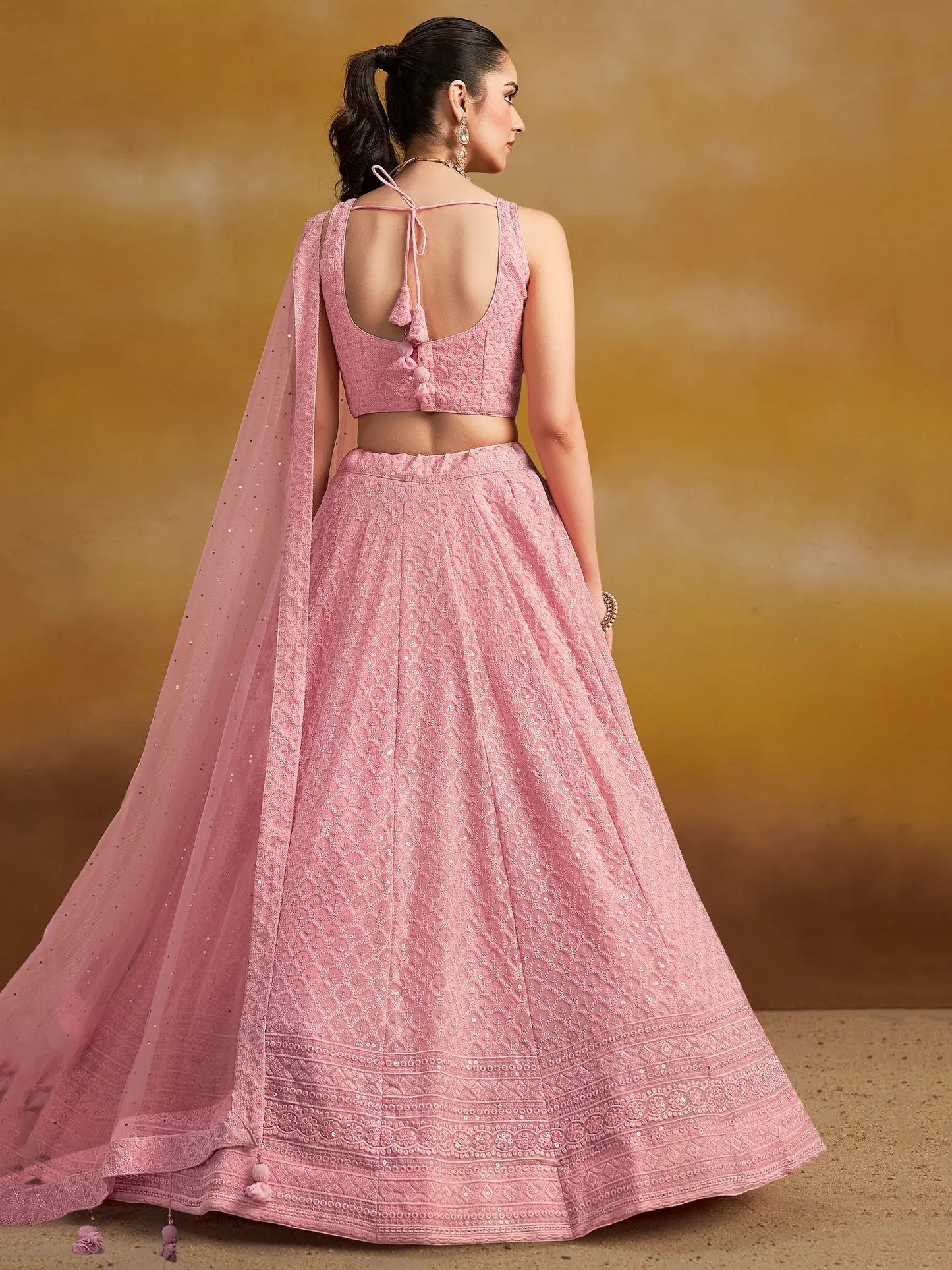 Precious Pink Sequins Georgette Festival Wear Lehenga Choli