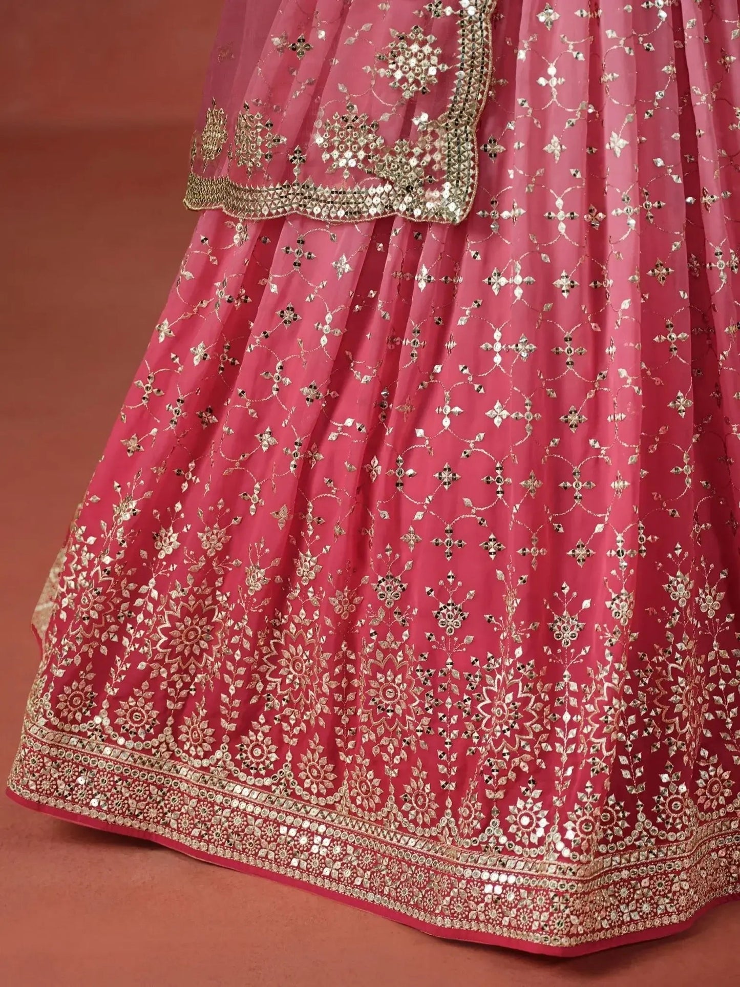 Stunning Peach Georgette Sequins Lehenga Choli