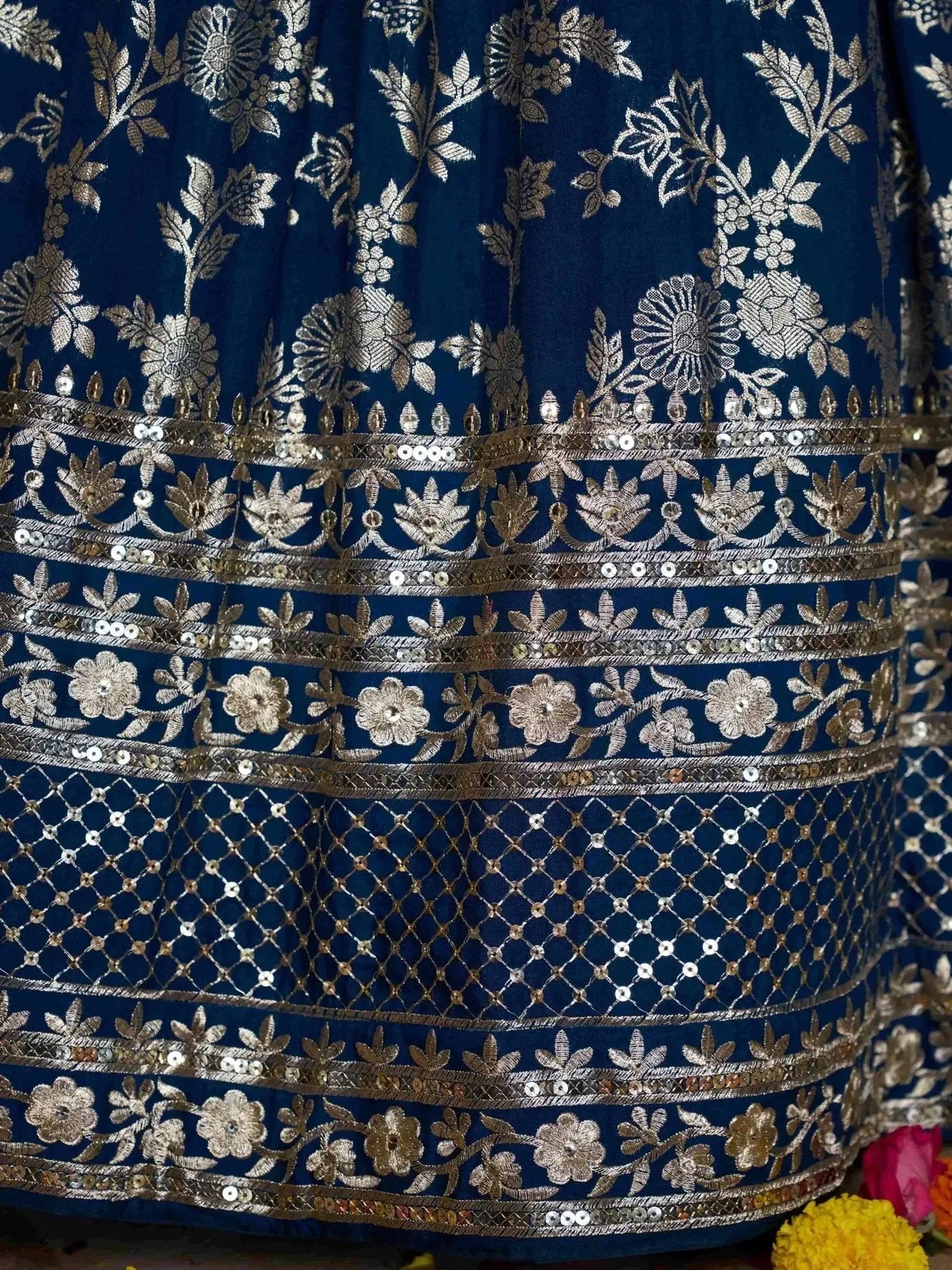 Sweet Dove Blue Zari Embroidered Designer Lehenga Choli
