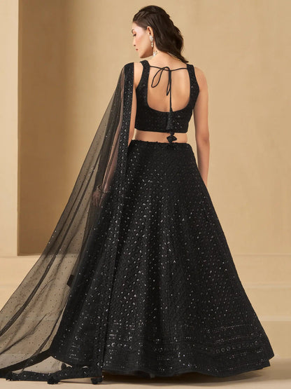 Wonderful Black Sequins Georgette Reception Wear Lehenga Choli